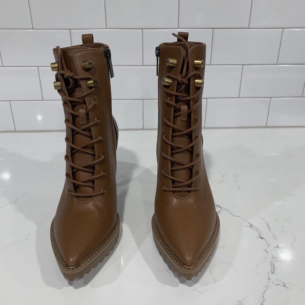 Michael Kors | Boots Kyle Lace Up Booties Leather Pointed Toe NEW - Picture 2 of 9